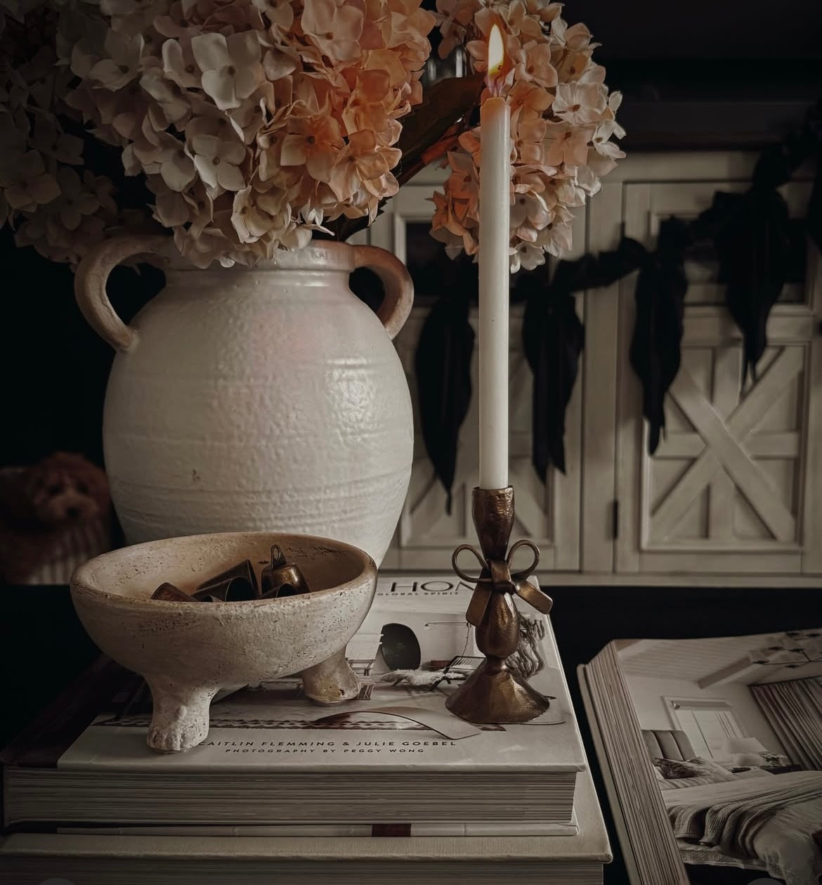 Antique Brass Finish Bow Candle Holder with 6 candles