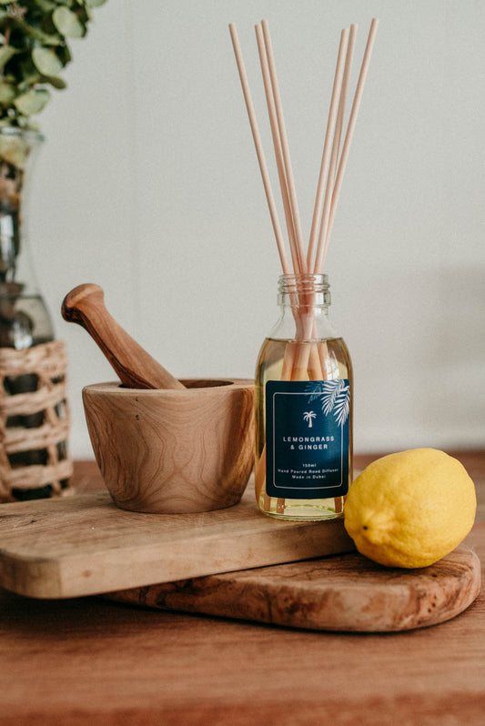 Lemongrass and Ginger Reed Diffuser from room fragrance brand, The Oasis Candle Co