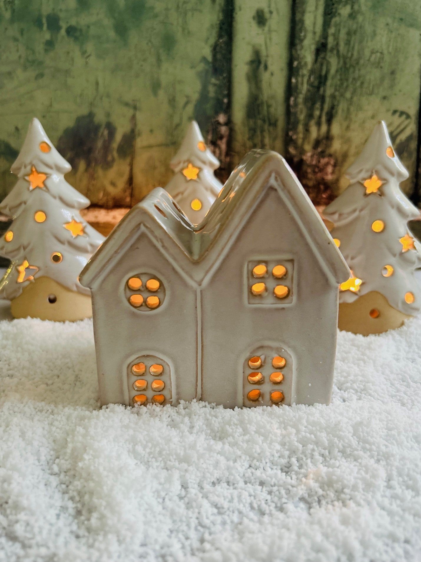 Ceramic Cottage Tealight Candle Holder Set