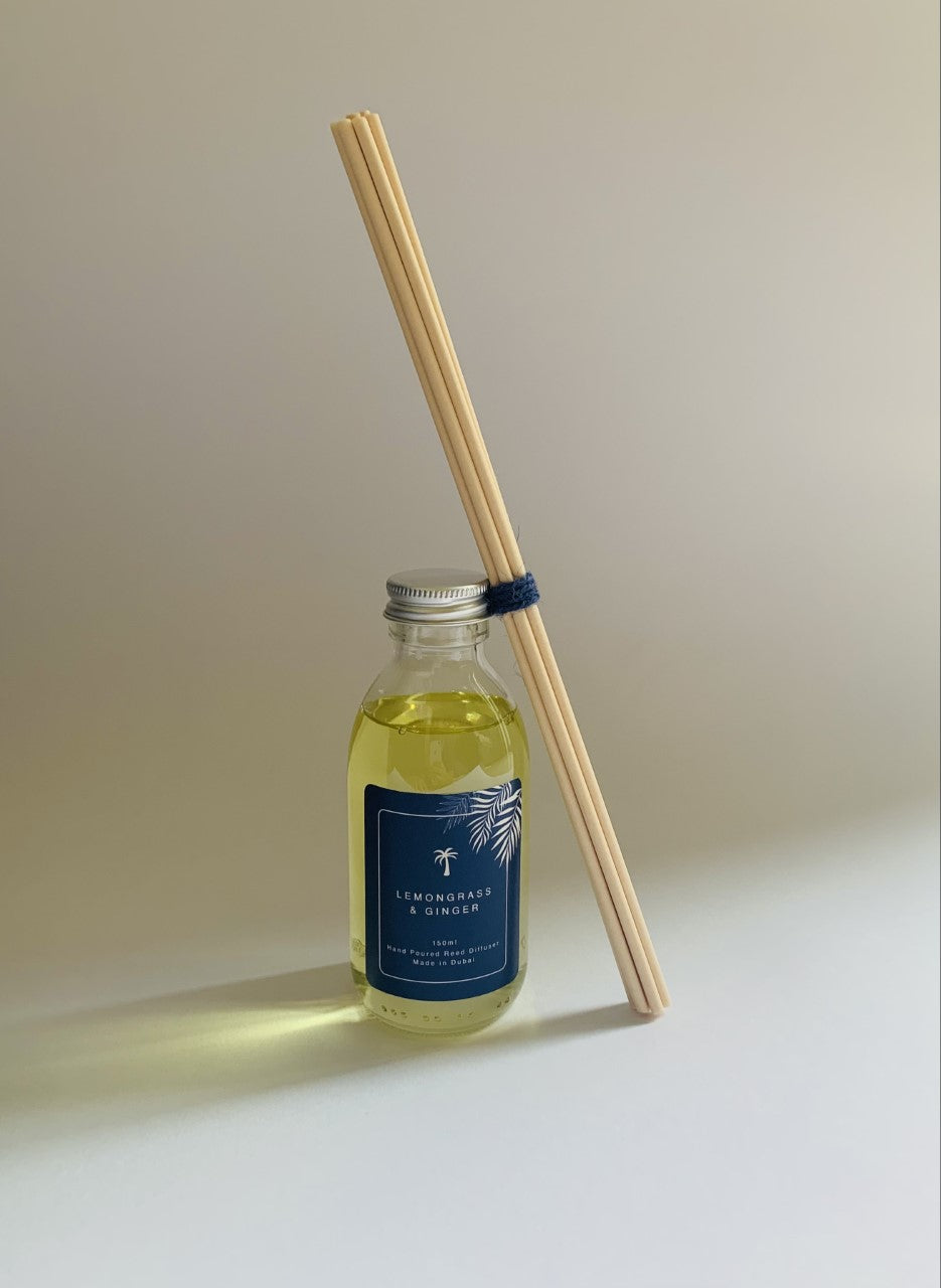 Tonka and Myrrh Luxury Reed Diffuser from room fragrance brand, The Oasis Candle Co