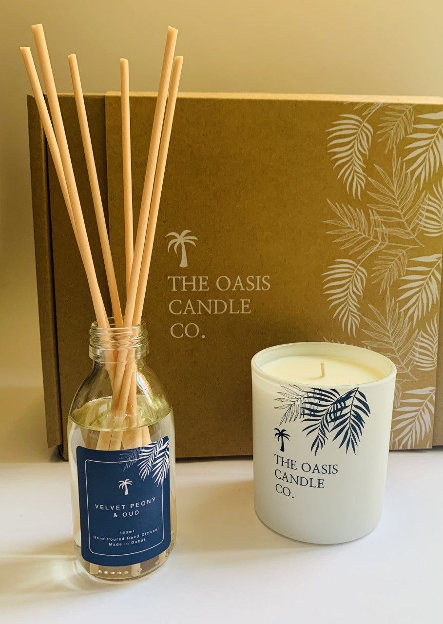 A candle and diffuser gift set from The Oasis Candle Co